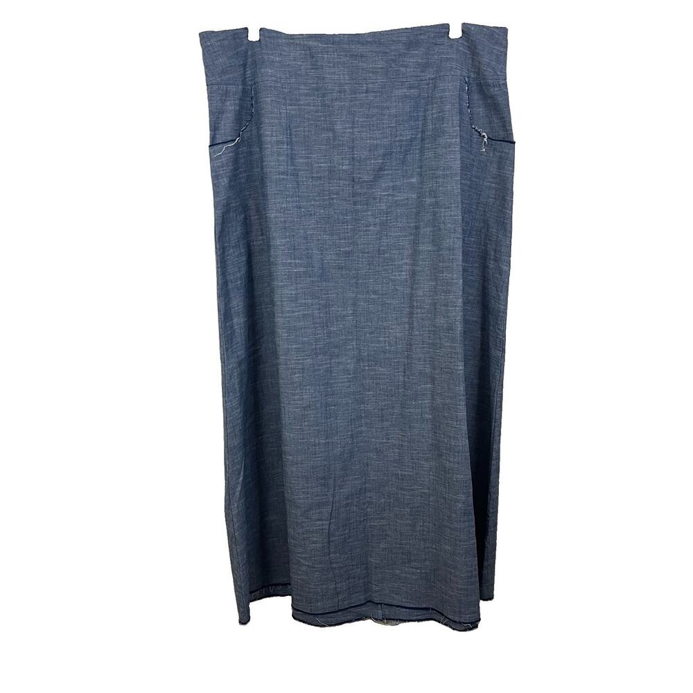 Garnish PDX Chambray Maxi Skirt XL A-Line Fringe Blue Art To Wear Handmade USA